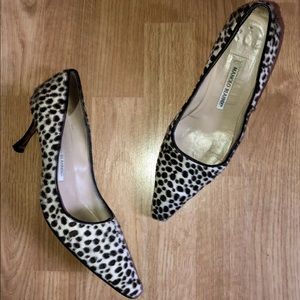 Manolo Blahnik Calf Hair Cheetah Heels Pumps Shoes